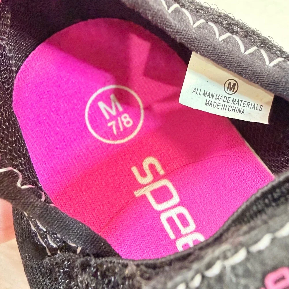 Speedo Kids Water Shoes Black Pink Mary Jane Aqua Socks Size M 7/8 Pool Beach